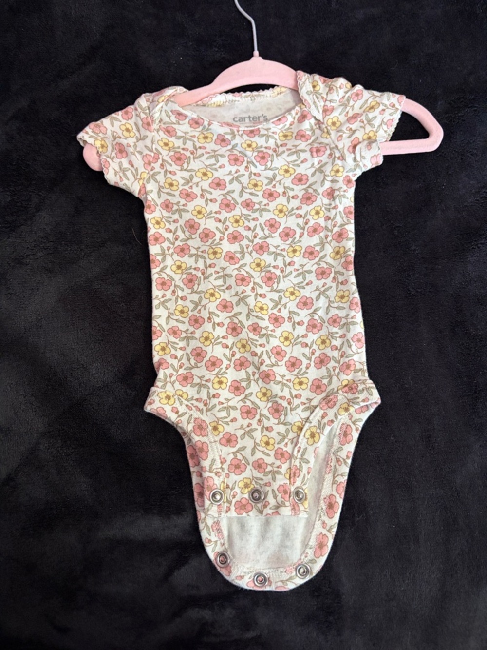 Carter's Cream Floral Short-Sleeve Baby One-Piece with Pink & Yellow Flowers
